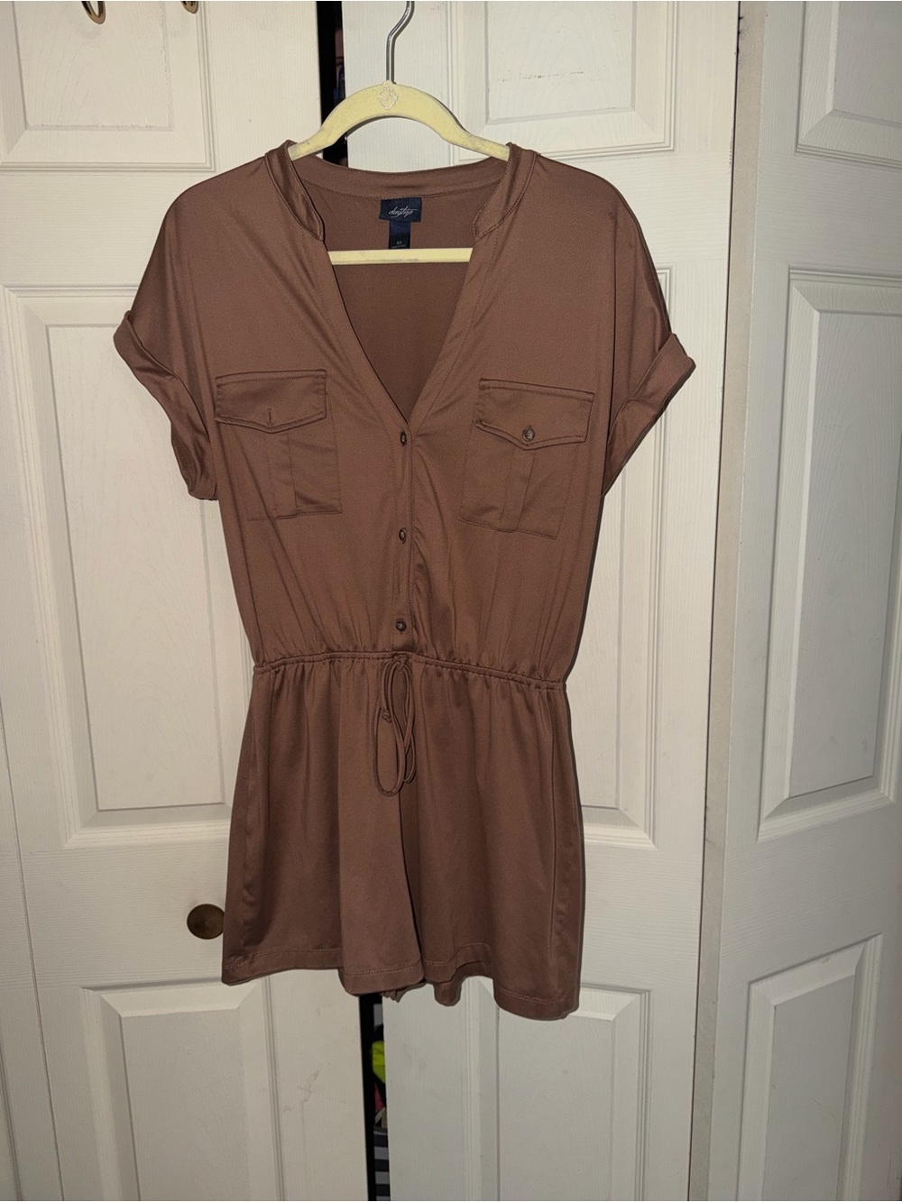 Women's Brown Button-Front Drawstring romper